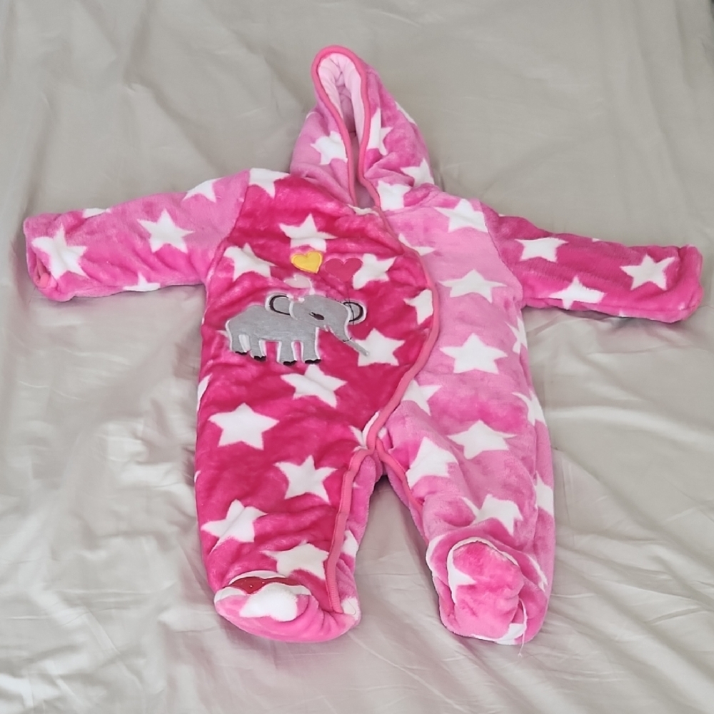 Pink Star Baby Onesie with Elephant Design